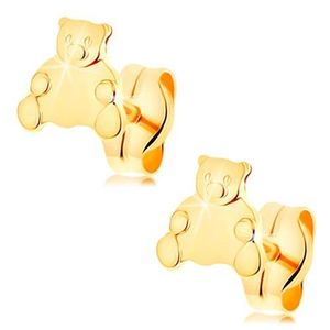 Zlaté náušnice 585 - roztomilý sedící medvídek, puzetové zapínání obraz