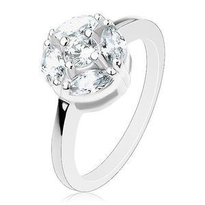 Lesklý prsten stříbrné barvy, kruh zdobený čirými zrnky a kulatým zirkonem - Velikost: 57 obraz