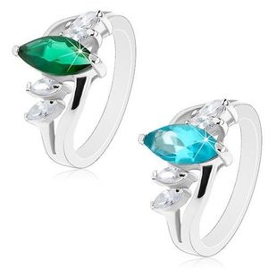 Prsten stříbrné barvy, zvlněná ramena, blýskavá zirkonová zrnka - Velikost: 51, Barva: Smaragdová zelená obraz