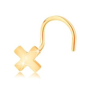Piercing do nosu ve žlutém 14K zlatě - malé lesklé písmeno X, zahnutý obraz