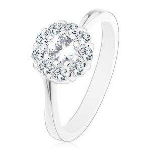 Lesklý prsten ve stříbrném odstínu, zářivý čirý zirkonový kvítek - Velikost: 49 obraz