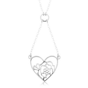 Stříbrný náhrdelník 925, řetízek a přívěsek - obrys srdce a květu obraz