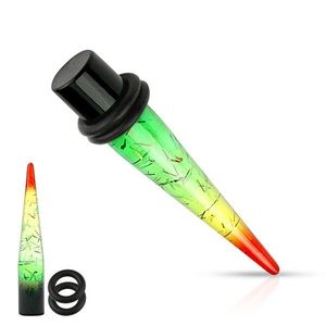 Akrylový expander do ucha v rasta stylu, průhledný, proužky zlaté barvy - Tloušťka : 8 mm obraz