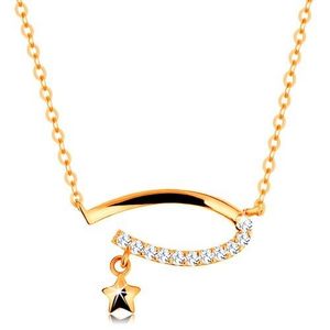 Zlatý 14K náhrdelník - neúplný ovál s čirými zirkony, hvězdička, jemný řetízek obraz