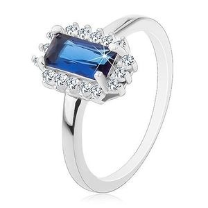 Rhodiovaný prsten, stříbro 925, obdélníkový modrý zirkon, čirý zirkonový lem - Velikost: 49 obraz