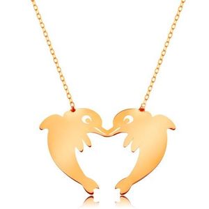 Zlatý 14K náhrdelník - jemný řetízek, dva delfíni tvořící obrys srdce obraz