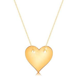 Náhrdelník ze žlutého 14K zlata - souměrné ploché srdce, jemný řetízek obraz