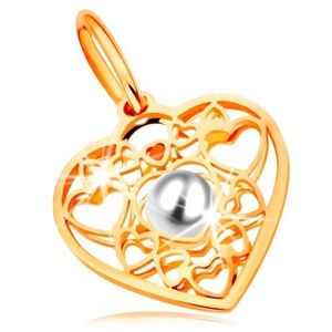 Přívěsek ve žlutém zlatě 585 - srdce zdobené obrysy srdíček a bílou perlou uprostřed obraz