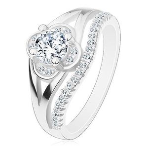 Zásnubní prsten, stříbro 925, čirý zirkonový kvítek a linie drobných zirkonů - Velikost: 50 obraz