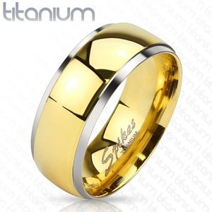 Prsten z titanu - lesklý pás ve zlatém odstínu a úzké okraje stříbrné barvy, 8 mm - Velikost: 62 obraz