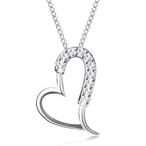 Stříbrný 925 náhrdelník - blýskavá asymetrická kontura srdce, tenký řetízek obraz