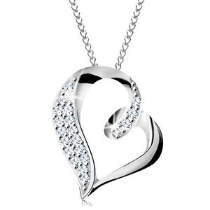 Stříbrný náhrdelník 925, nepravidelná kontura srdce se smyčkou a zirkonky obraz