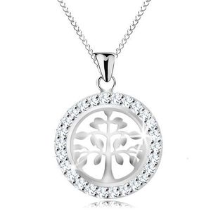 Stříbrný 925 náhrdelník, přívěsek - lesklý strom života ve třpytivém kruhu obraz