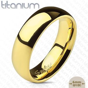 Lesklý prsten z titanu zlaté barvy s hladkým vypouklým povrchem, 6 mm - Velikost: 49 obraz