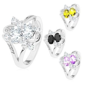 Prsten ve stříbrném odstínu, dva broušené barevné ovály, čiré zirkonky - Velikost: 50, Barva: Čirá obraz