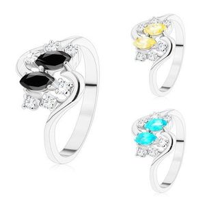 Prsten se zvlněnými rameny, stříbrný odstín, barevná zrnka a čiré zirkony - Velikost: 50, Barva: Aqua modrá obraz