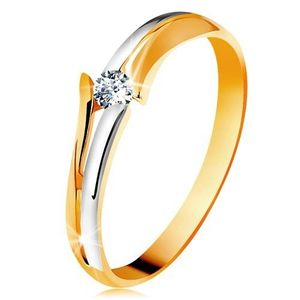 Diamantový zlatý prsten 585, zářivý čirý briliant, rozdělená dvoubarevná ramena - Velikost: 49 obraz