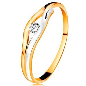 Briliantový prsten ve 14K zlatě - diamant v úzkém výřezu, dvoubarevné linie - Velikost: 48 obraz