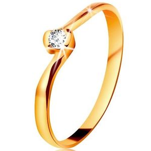 Prsten ve žlutém 14K zlatě - čirý diamant mezi zahnutými konci ramen - Velikost: 49 obraz