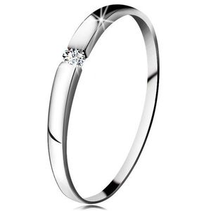 Diamantový prsten z bílého 14K zlata - briliant čiré barvy, jemně vypouklá ramena - Velikost: 49 obraz