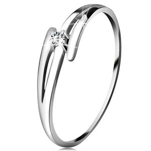 Briliantový prsten z bílého 14K zlata - rozdělená zvlněná ramena, čirý diamant - Velikost: 49 obraz