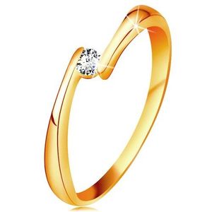 Prsten ze žlutého 14K zlata - čirý diamant mezi zúženými konci ramen - Velikost: 48 obraz