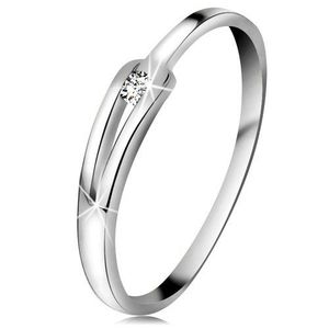 Briliantový prsten z bílého 14K zlata - blýskavý čirý diamant, úzká rozdělená ramena - Velikost: 49 obraz