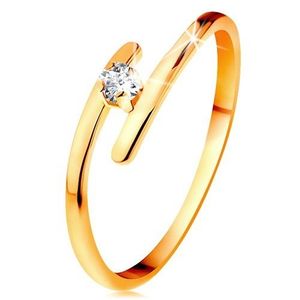 Diamantový prsten ve žlutém 14K zlatě - zářivý čirý briliant, tenká prodloužená ramena - Velikost: 54 obraz