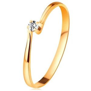 Briliantový prsten ze žlutého 14K zlata - diamant v kotlíku mezi zúženými rameny - Velikost: 49 obraz