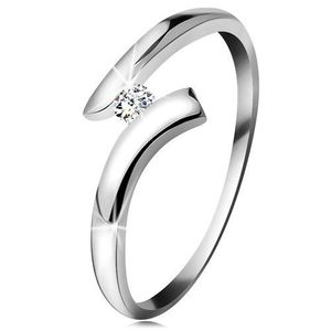 Diamantový prsten z bílého 14K zlata - zářivý čirý briliant, lesklá zahnutá ramena - Velikost: 49 obraz