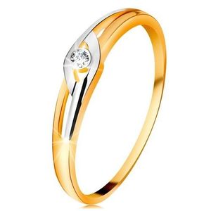 Diamantový prsten ze 14K zlata, dvoubarevná ramena s výřezy, čirý briliant - Velikost: 49 obraz