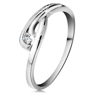 Prsten v bílém 14K zlatě - zářivý čirý diamant, zahnutá ramena se zářezem - Velikost: 49 obraz