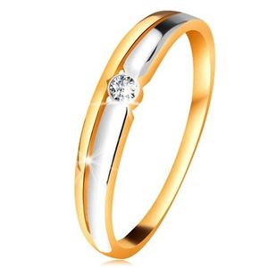 Briliantový prsten ze 14K zlata - čirý diamant v kruhové objímce, dvoubarevné linie - Velikost: 49 obraz