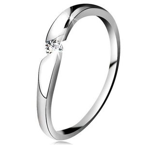 Diamantový prsten z bílého 14K zlata - briliant čiré barvy v šikmém výřezu - Velikost: 49 obraz