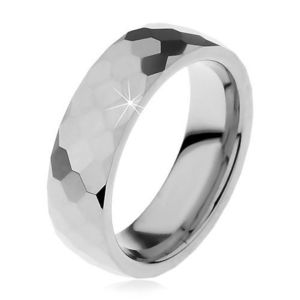 Wolframový prsten stříbrné barvy, vybroušené lesklé šestihrany, 6 mm - Velikost: 49 obraz