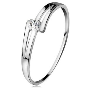 Briliantový prsten v bílém 14K zlatě - rozdělená lesklá ramena, čirý diamant - Velikost: 49 obraz