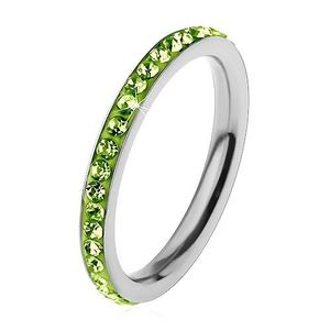 Prsten z oceli 316L ve stříbrné barvě, zirkonky ve světle zeleném odstínu - Velikost: 60 obraz