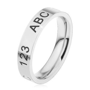 Prsten z chirurgické oceli ve stříbrném odstínu, gravírované číslice a písmena - Velikost: 45 obraz