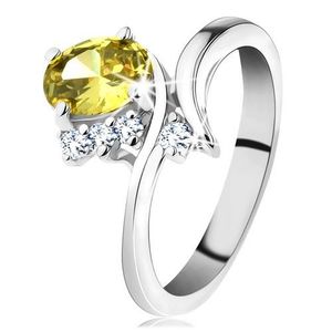 Třpytivý prsten ve stříbrném odstínu, oválný zirkon ve žluté barvě - Velikost: 49 obraz