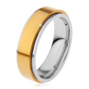 Prsten z chirurgické oceli, vyvýšený otáčivý pás zlaté barvy, úzké okraje - Velikost: 62 obraz