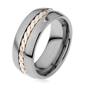 Lesklý prsten z wolframu s pleteným vzorem stříbrné barvy, 8 mm - Velikost: 52 obraz