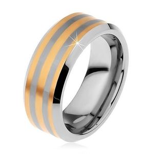 Dvoubarevný wolframový prsten se třemi proužky zlaté barvy, lesklo-matný, 8 mm - Velikost: 49 obraz
