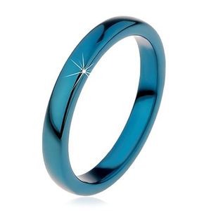 Prsten z wolframu - hladký modrý kroužek, zaoblený, 3 mm - Velikost: 49 obraz