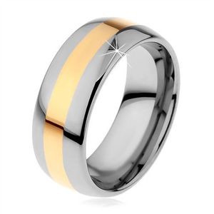 Wolframový prsten v dvoubarevném provedení - proužek zlaté barvy, 8 mm - Velikost: 49 obraz
