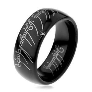 Prsten z wolframu - hladký černý kroužek, motiv Pána prstenů, 8 mm - Velikost: 52 obraz