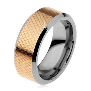 Dvoubarevný wolframový prsten, drobné kosočtverce, zkosené okraje, 8 mm - Velikost: 57 obraz