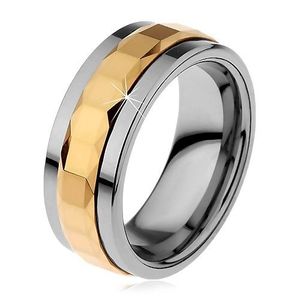 Prsten z wolframu, stříbrná a zlatá barva, otáčivý středový pás se čtverci, 8 mm - Velikost: 49 obraz