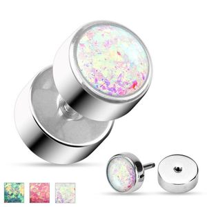 Fake plug z chirurgické oceli ve stříbrném odstínu, blýskavý syntetický opál - Barva: Růžová obraz