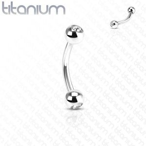 Titanový piercing stříbrné barvy, zahnutá činka a kuličky s čirými zirkony - Rozměr: 1, 2 mm x 10 mm x 3 mm obraz
