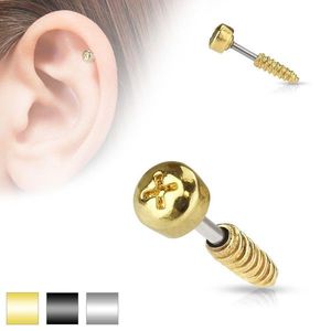 Ocelový piercing do tragu ucha - imitace šroubu, různé barvy - Barva piercing: Zlatá obraz